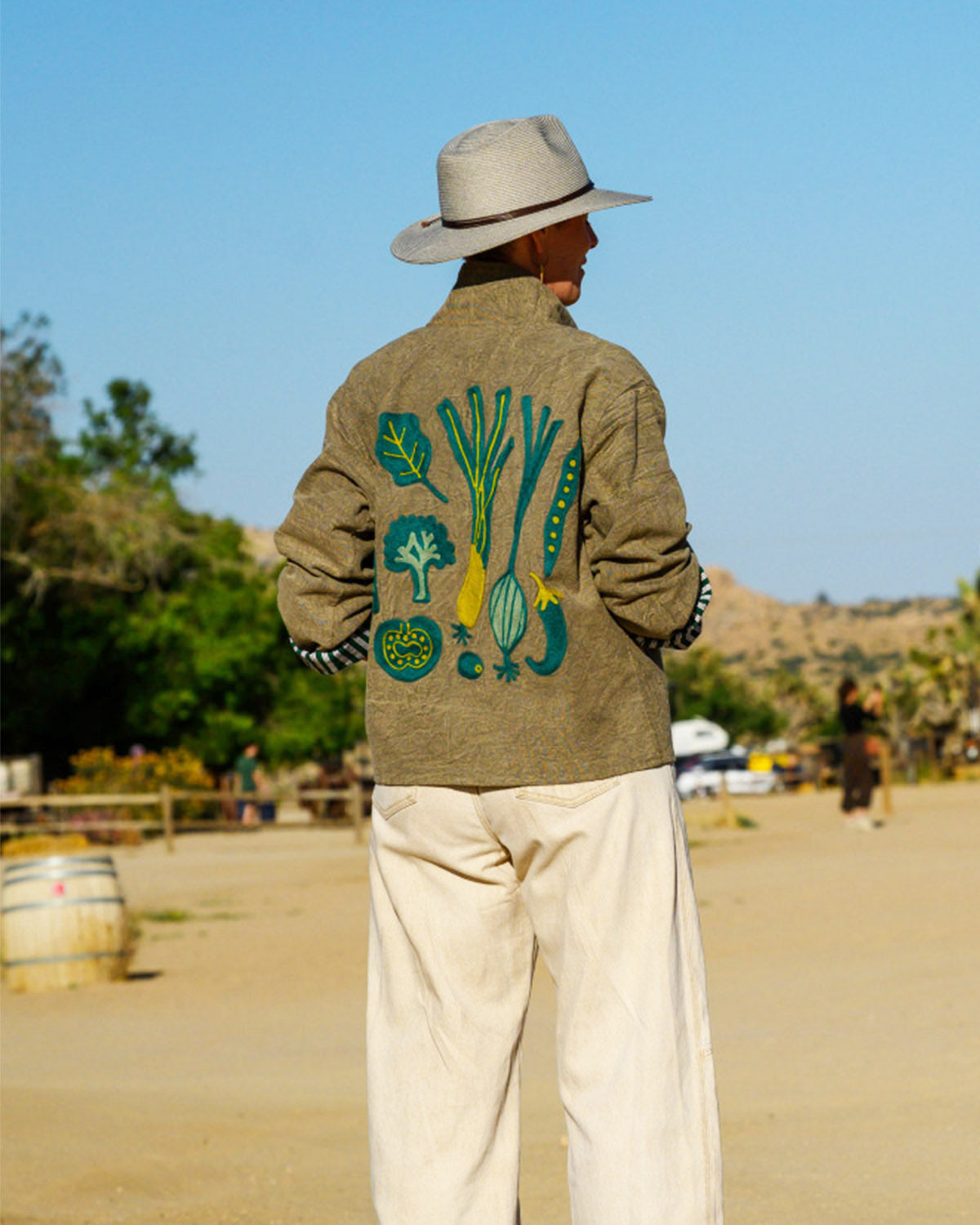 Lightweight "Eat Your Greens" Canvas Embroidered Jacket - Taupe