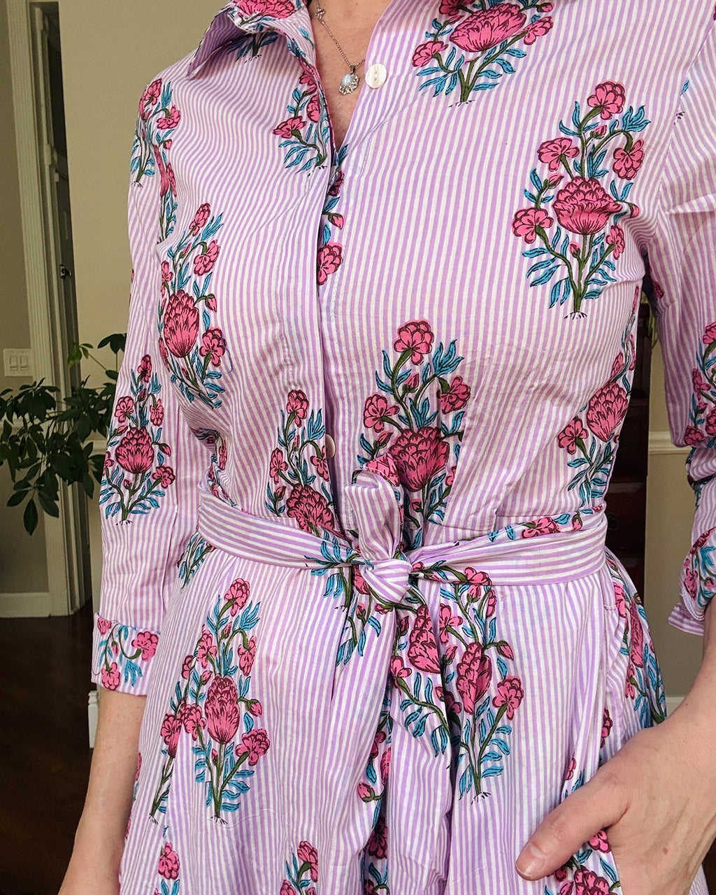Elena Long Sleeve Shirt Dress - Lavender Picnic