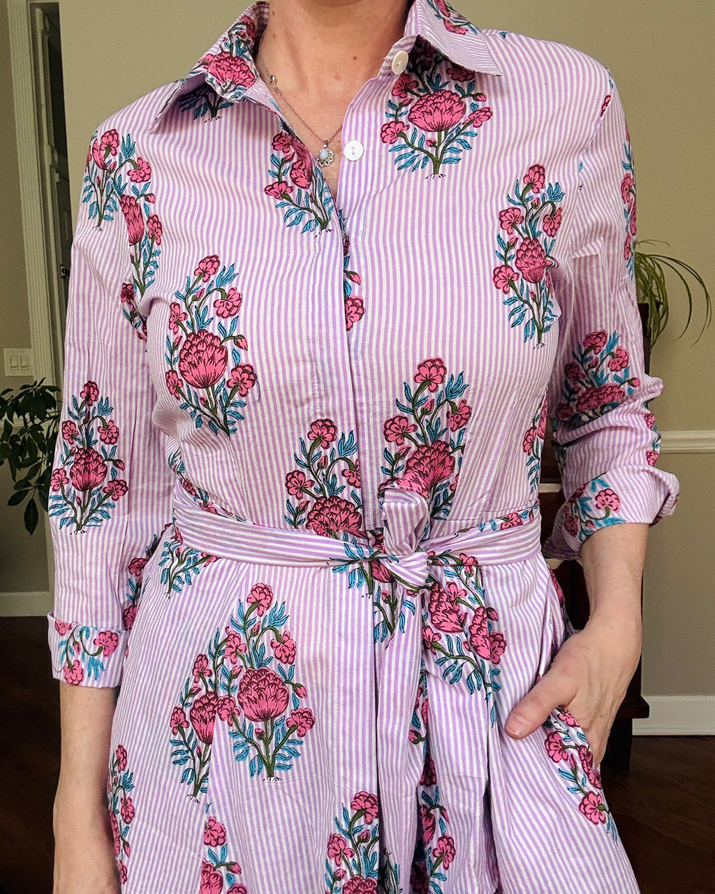 Elena Long Sleeve Shirt Dress - Lavender Picnic