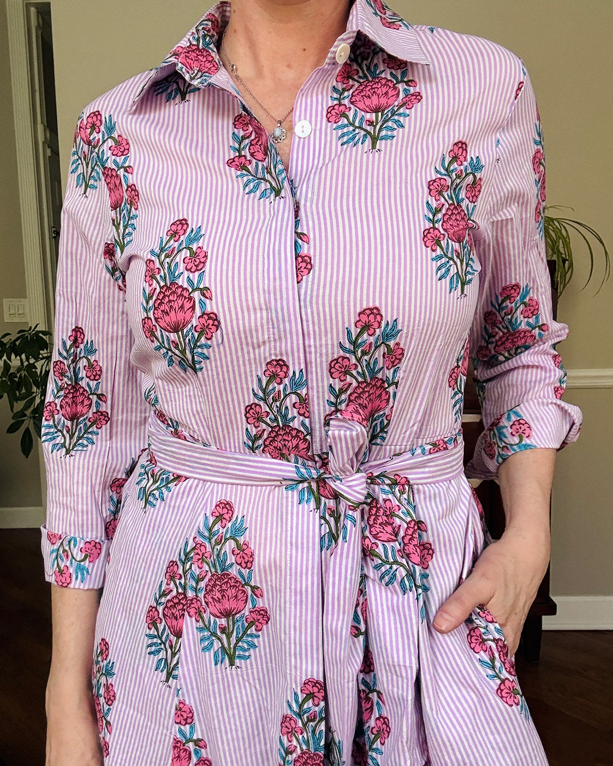 Elena Long Sleeve Shirt Dress - Lavender Picnic