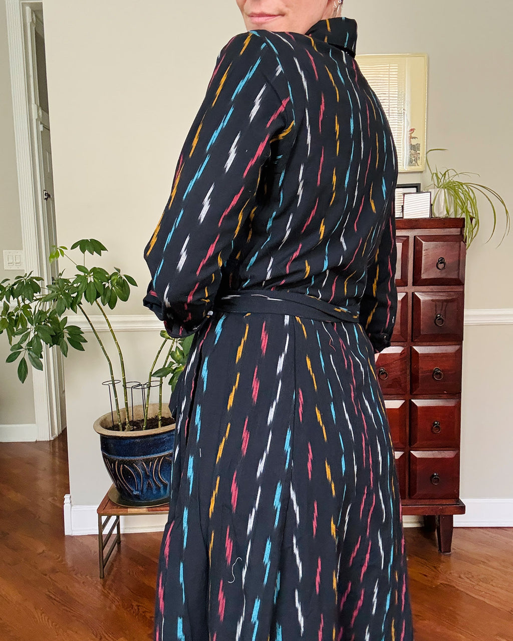 Elena Long Sleeve Shirt Dress - Midnight Ikat