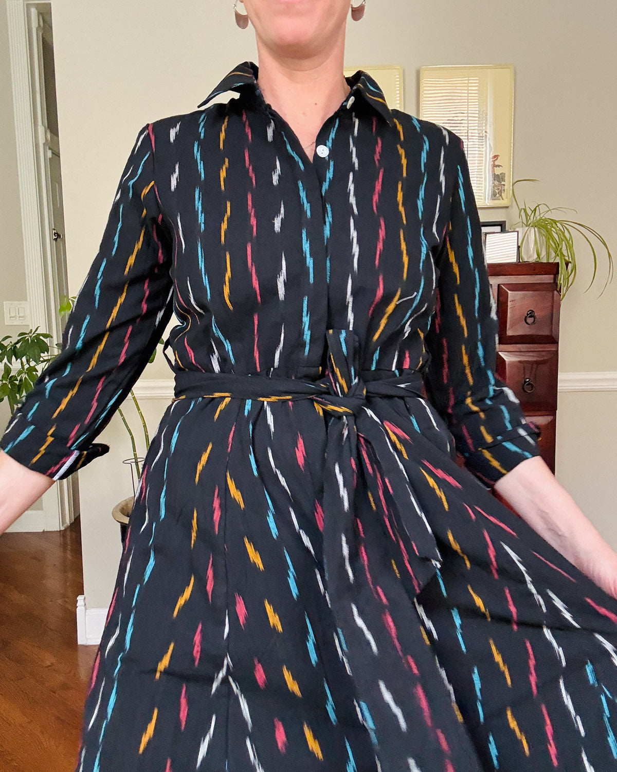 Elena Long Sleeve Shirt Dress - Midnight Ikat