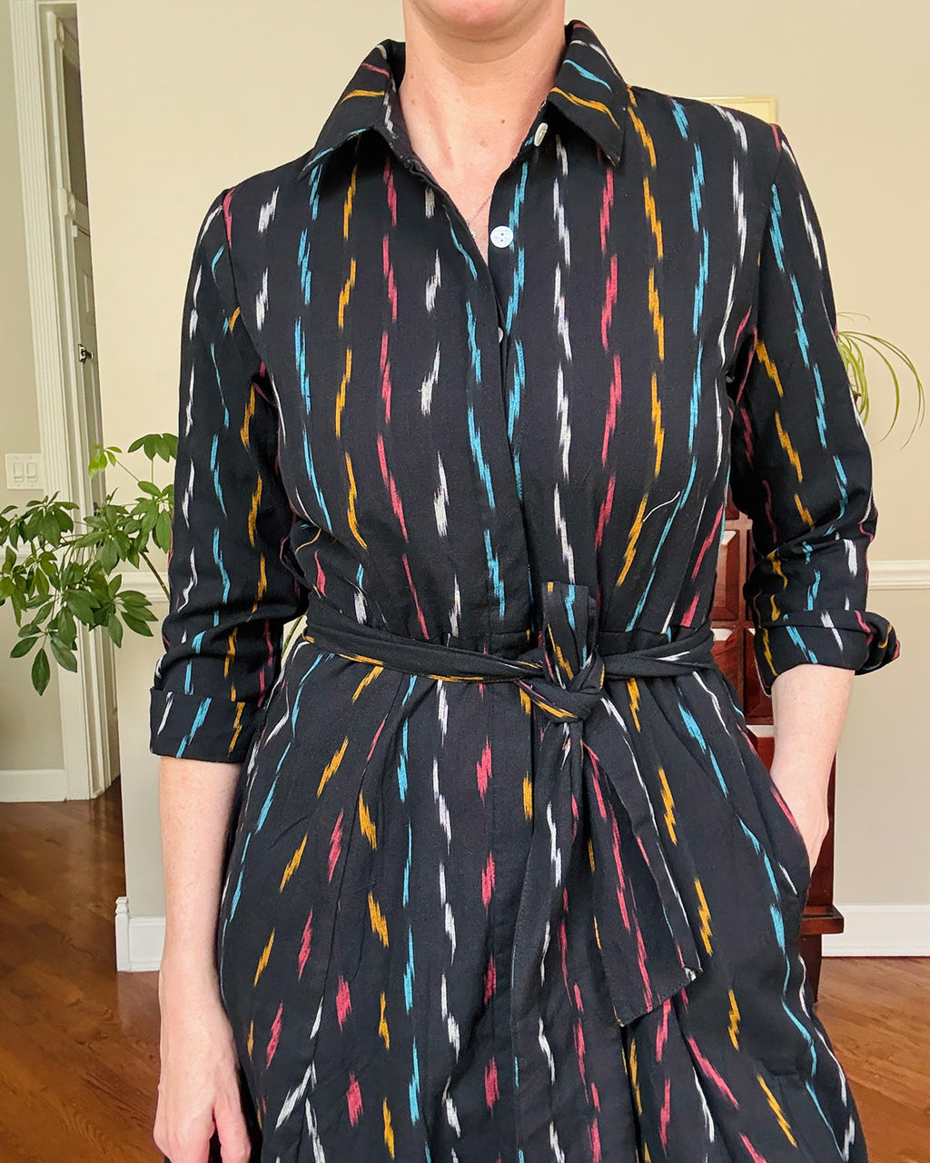 Elena Long Sleeve Shirt Dress - Midnight Ikat