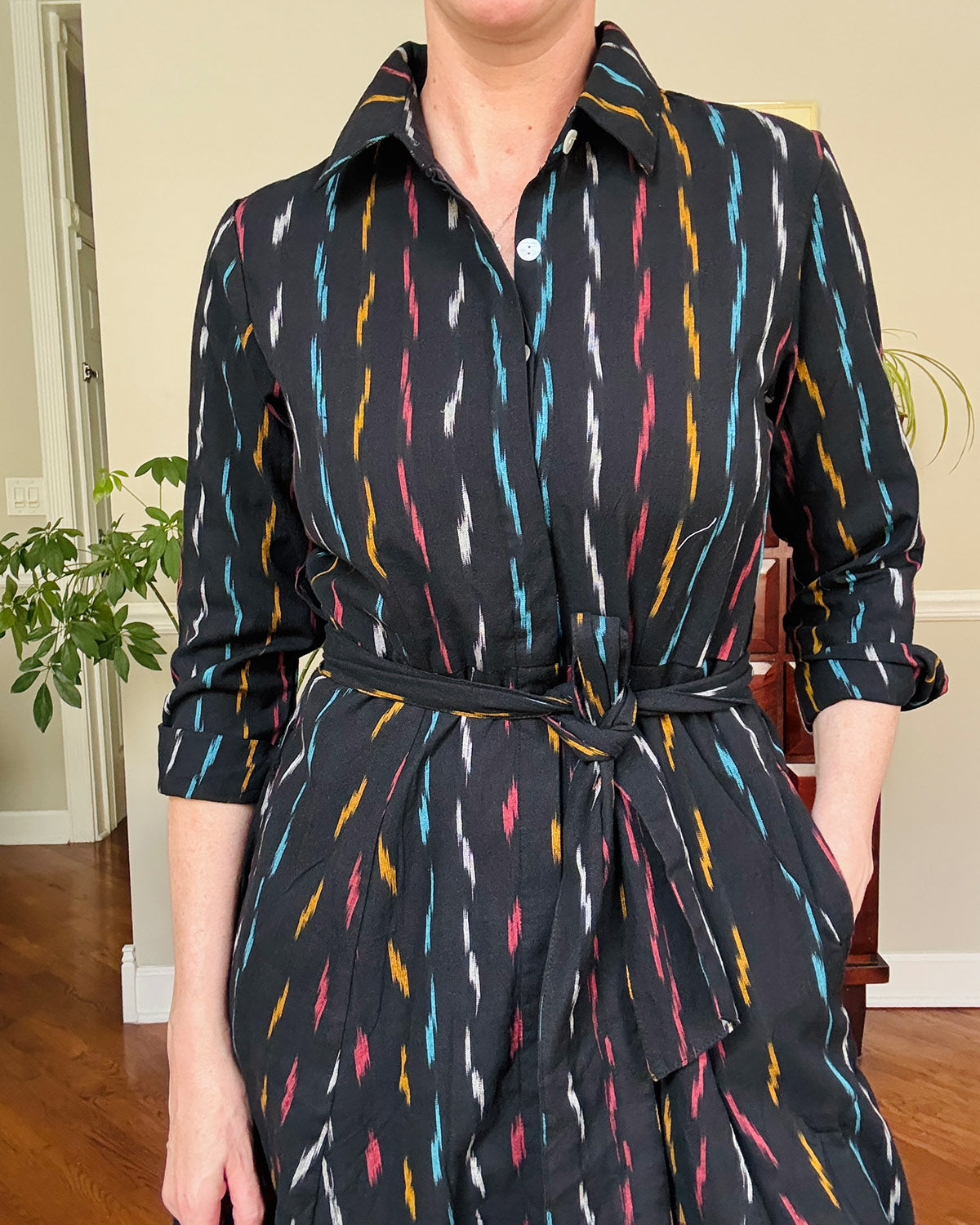 Elena Long Sleeve Shirt Dress - Midnight Ikat