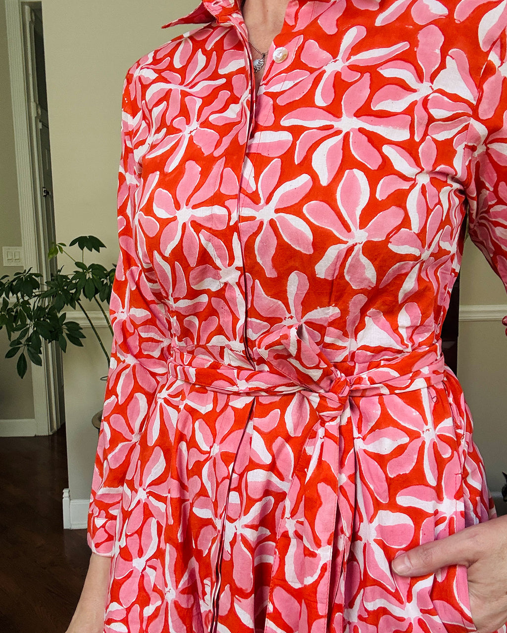 Elena Long Sleeve Shirt Dress - Papaya Bloom
