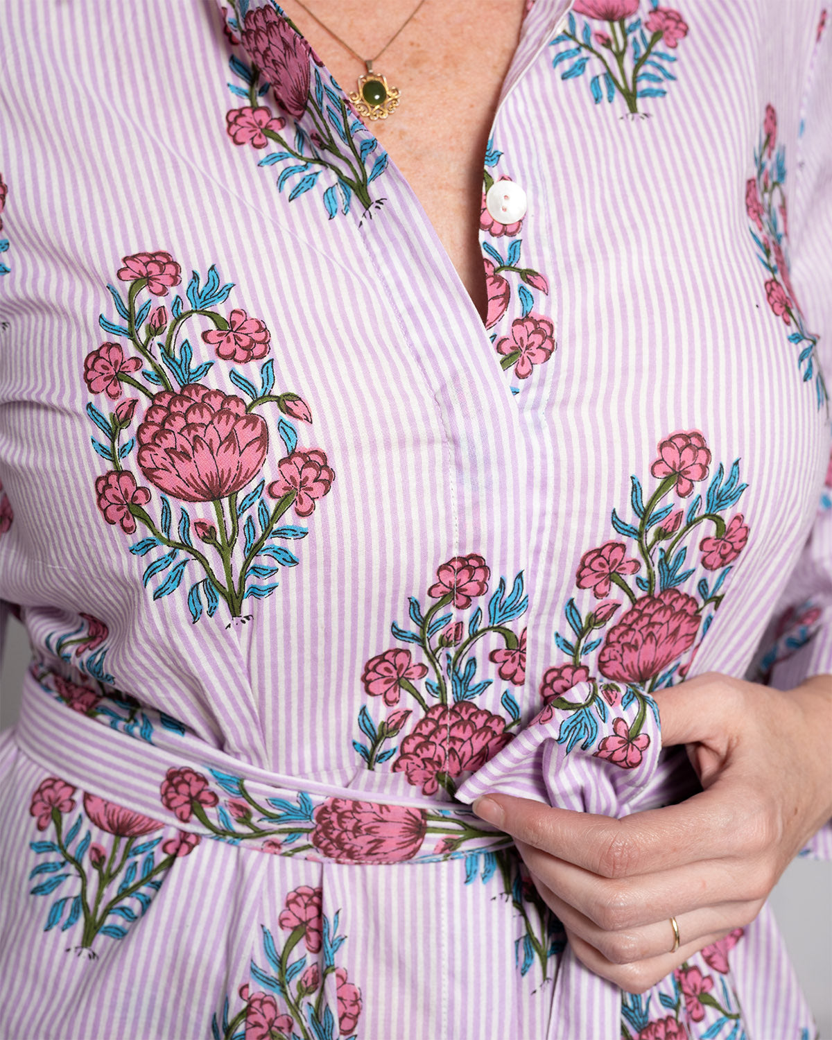 Elena Long Sleeve Shirt Dress - Lavender Picnic