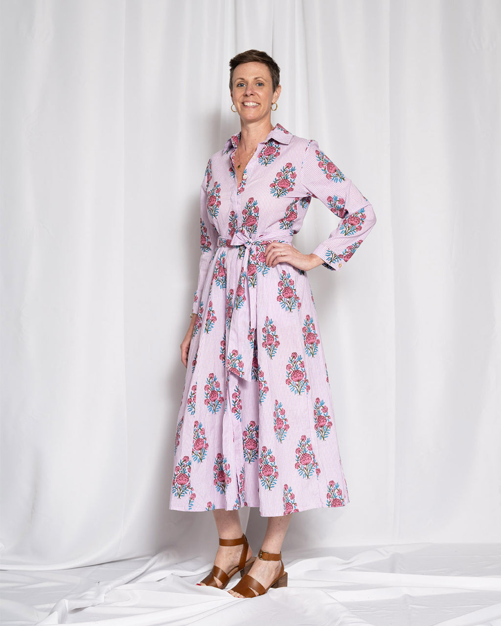 Elena Long Sleeve Shirt Dress - Lavender Picnic