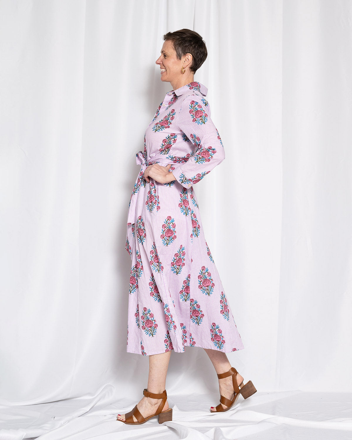 Elena Long Sleeve Shirt Dress - Lavender Picnic