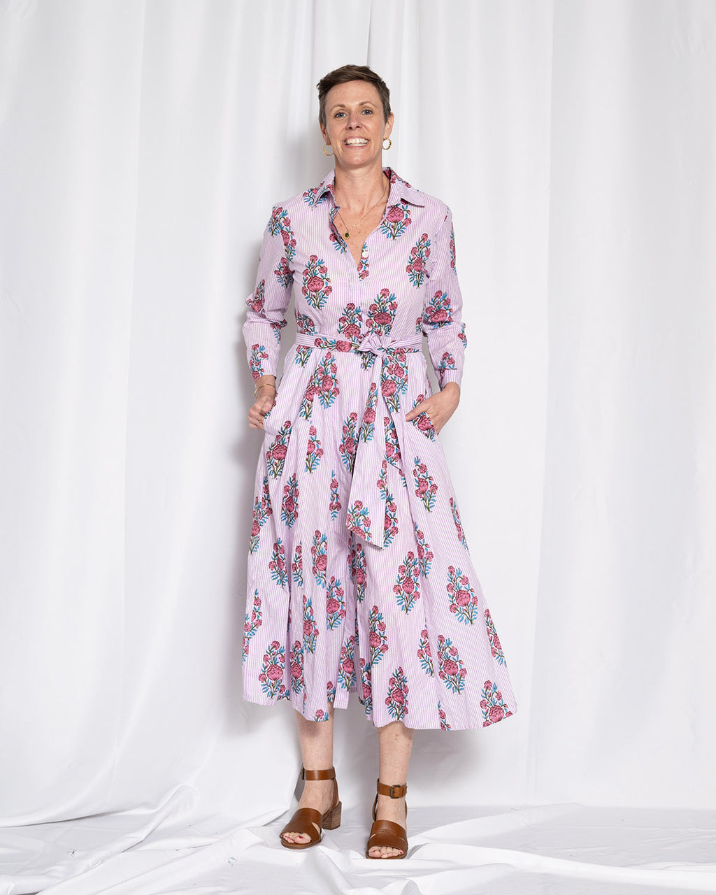 Elena Long Sleeve Shirt Dress - Lavender Picnic
