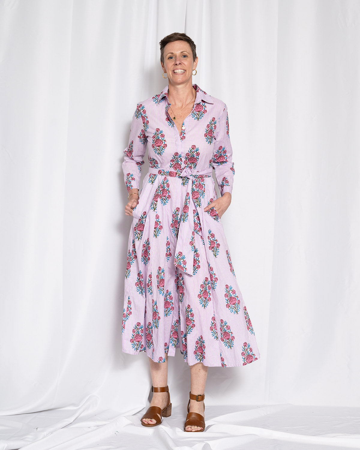 Elena Long Sleeve Shirt Dress - Lavender Picnic