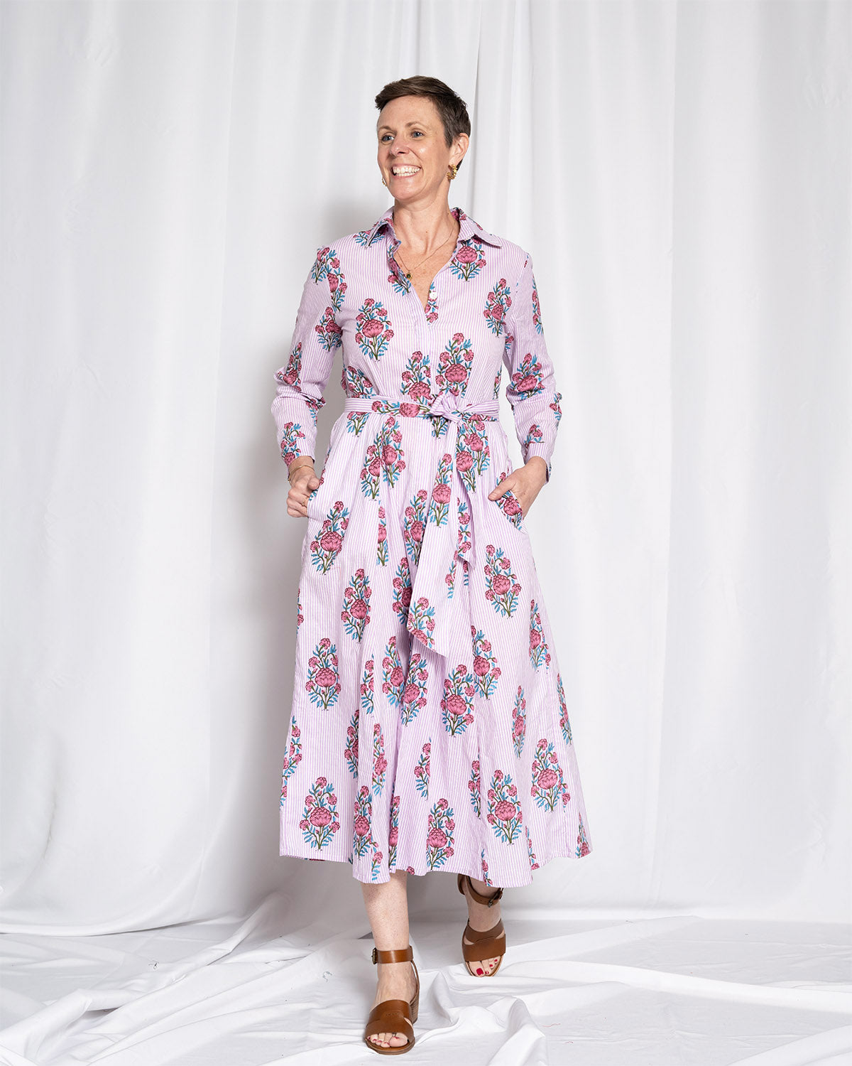 Elena Long Sleeve Shirt Dress - Lavender Picnic