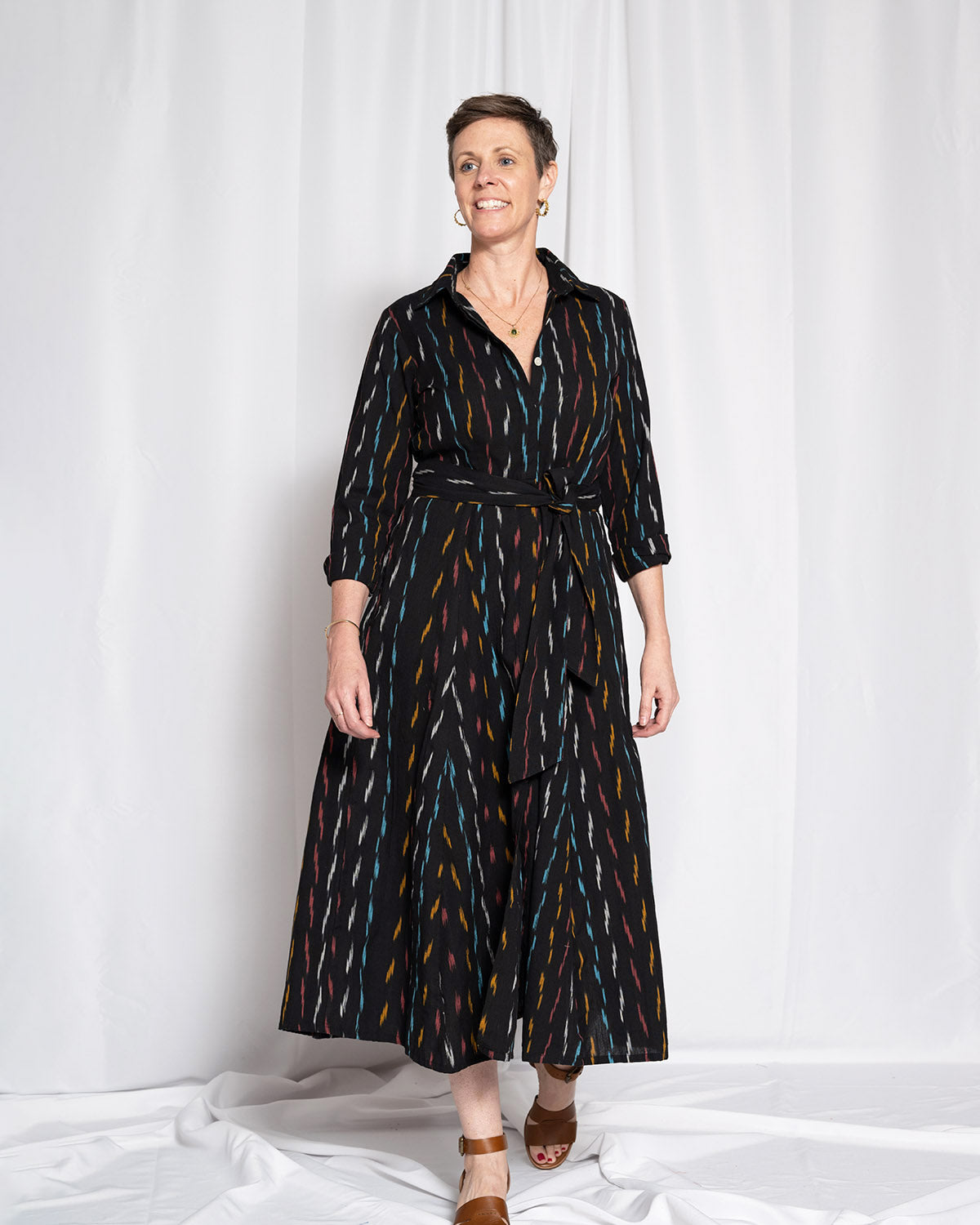 Elena Long Sleeve Shirt Dress - Midnight Ikat