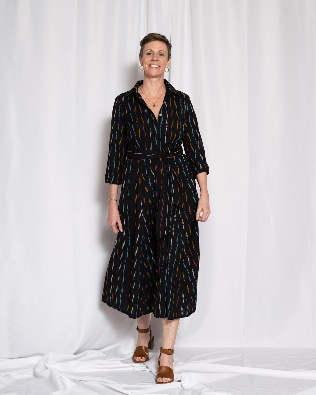 Elena Long Sleeve Shirt Dress - Midnight Ikat