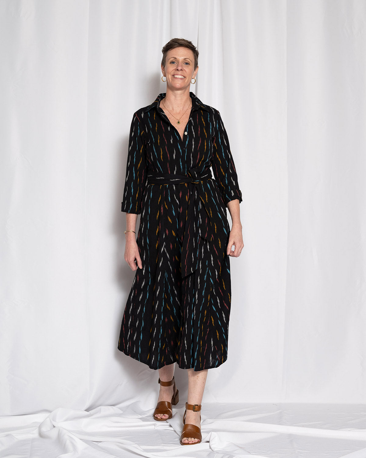 Elena Long Sleeve Shirt Dress - Midnight Ikat