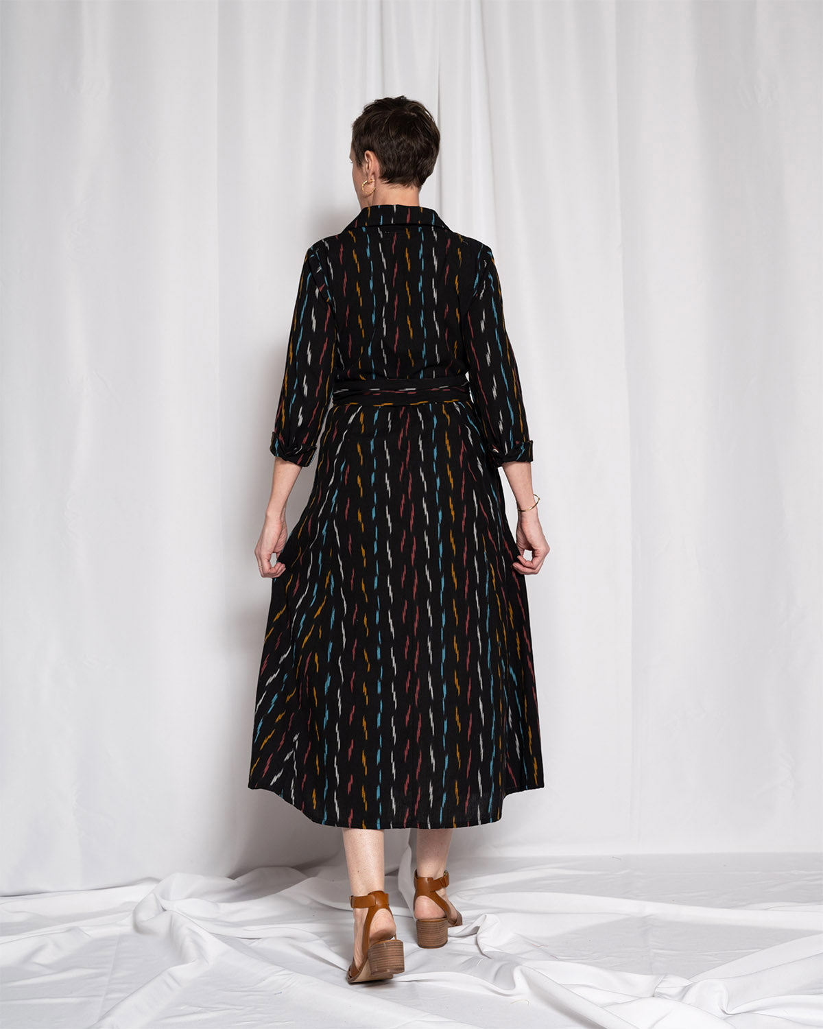 Elena Long Sleeve Shirt Dress - Midnight Ikat