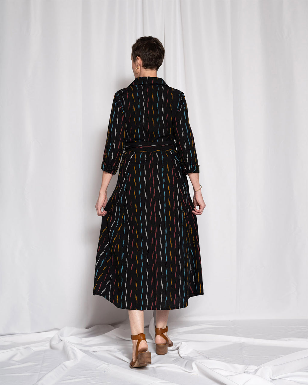 Elena Long Sleeve Shirt Dress - Midnight Ikat