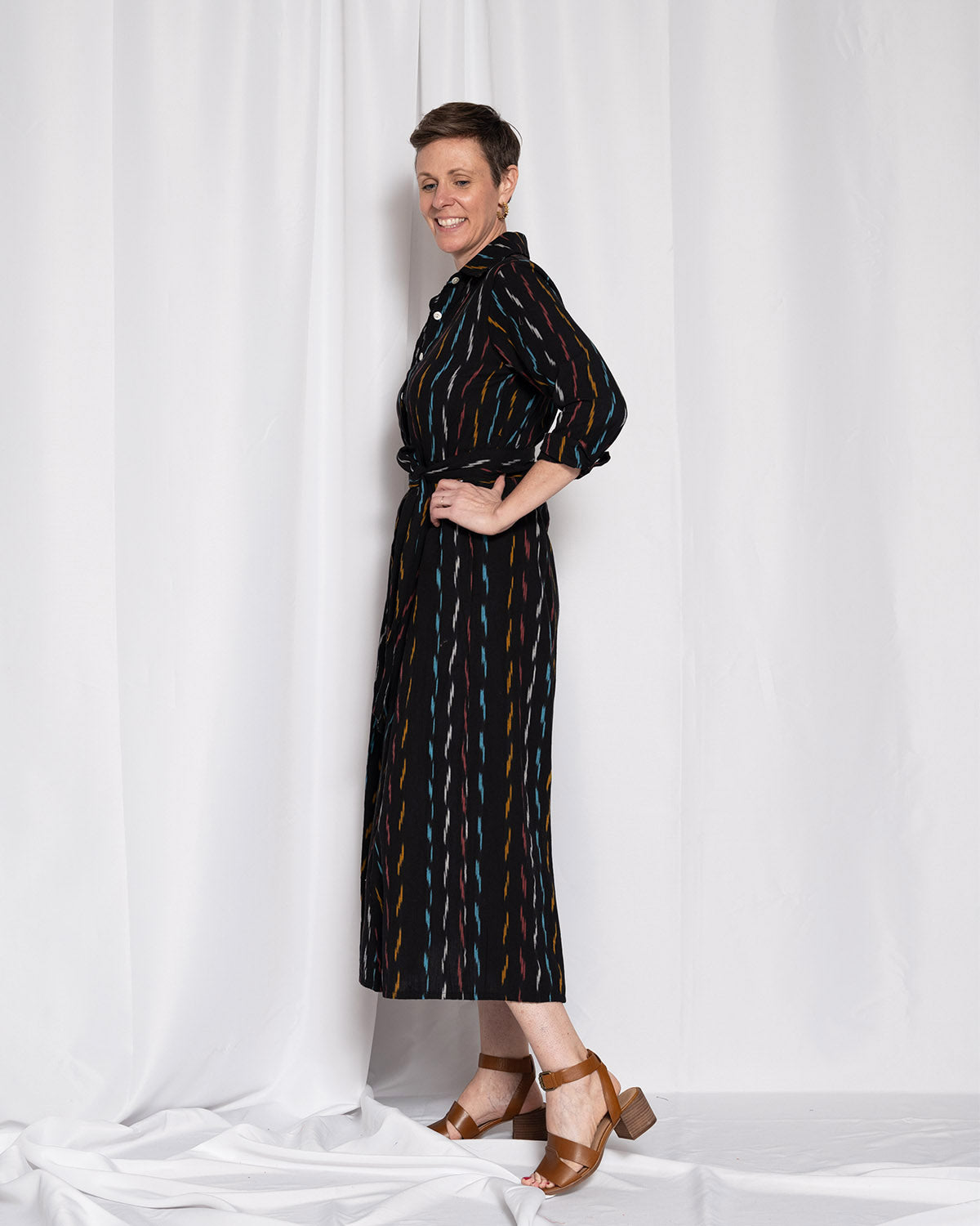 Elena Long Sleeve Shirt Dress - Midnight Ikat