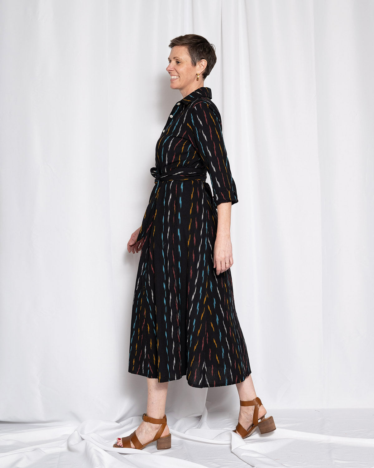 Elena Long Sleeve Shirt Dress - Midnight Ikat