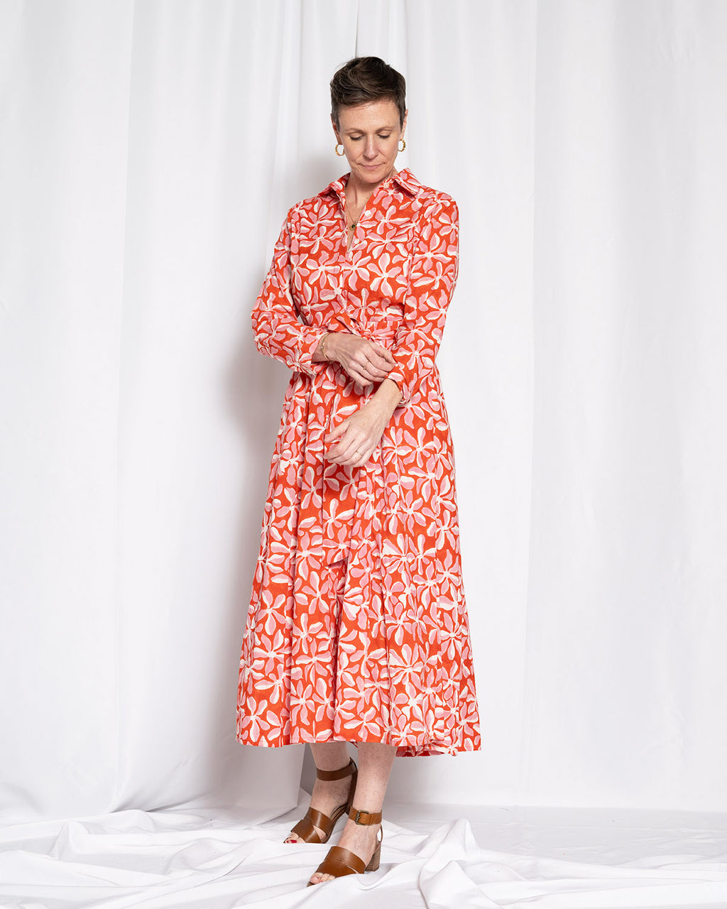 Elena Long Sleeve Shirt Dress - Papaya Bloom