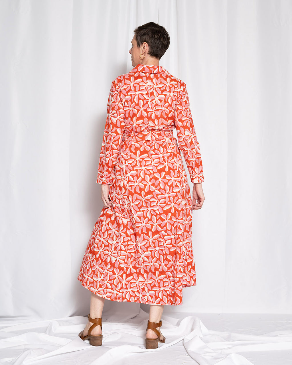 Elena Long Sleeve Shirt Dress - Papaya Bloom