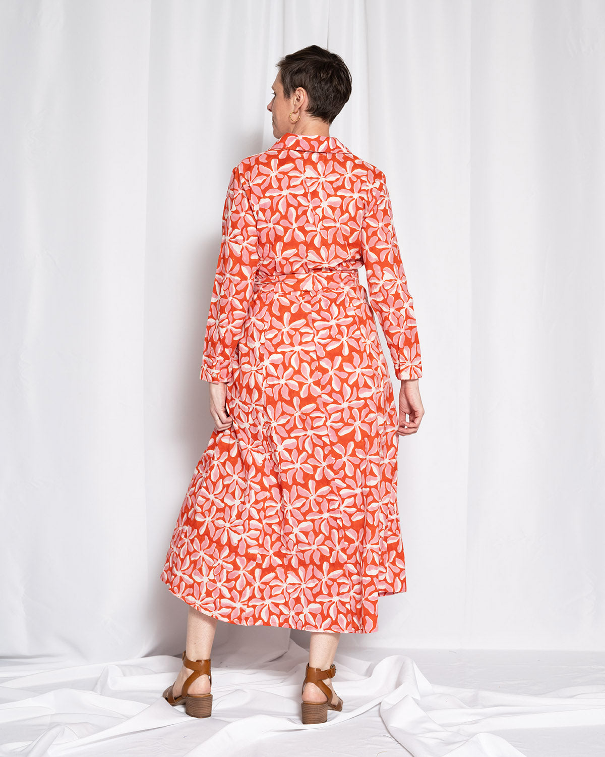 Elena Long Sleeve Shirt Dress - Papaya Bloom