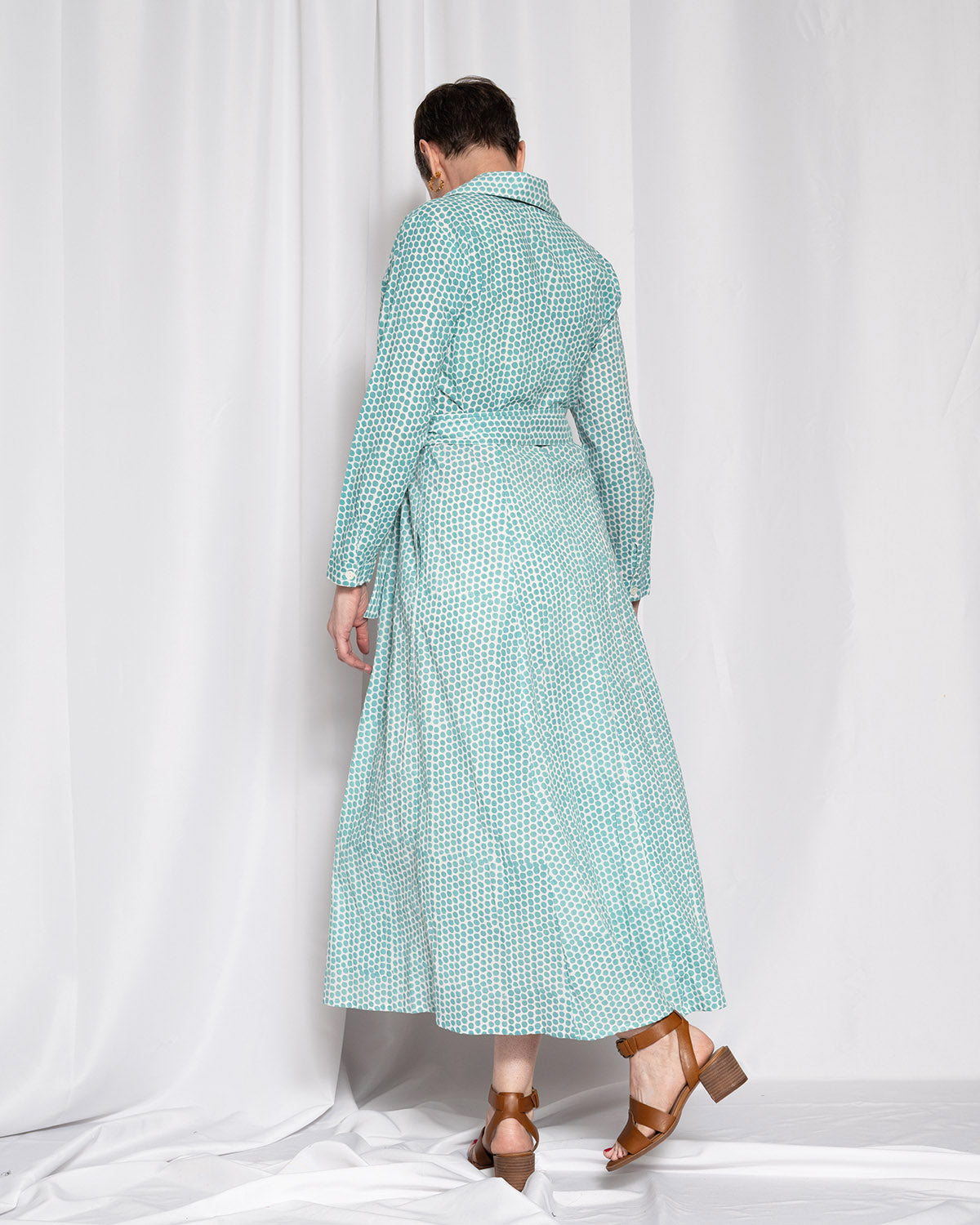 Elena Long Sleeve Shirt Dress - Teal Dot
