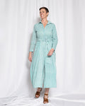 Elena Long Sleeve Shirt Dress - Teal Dot