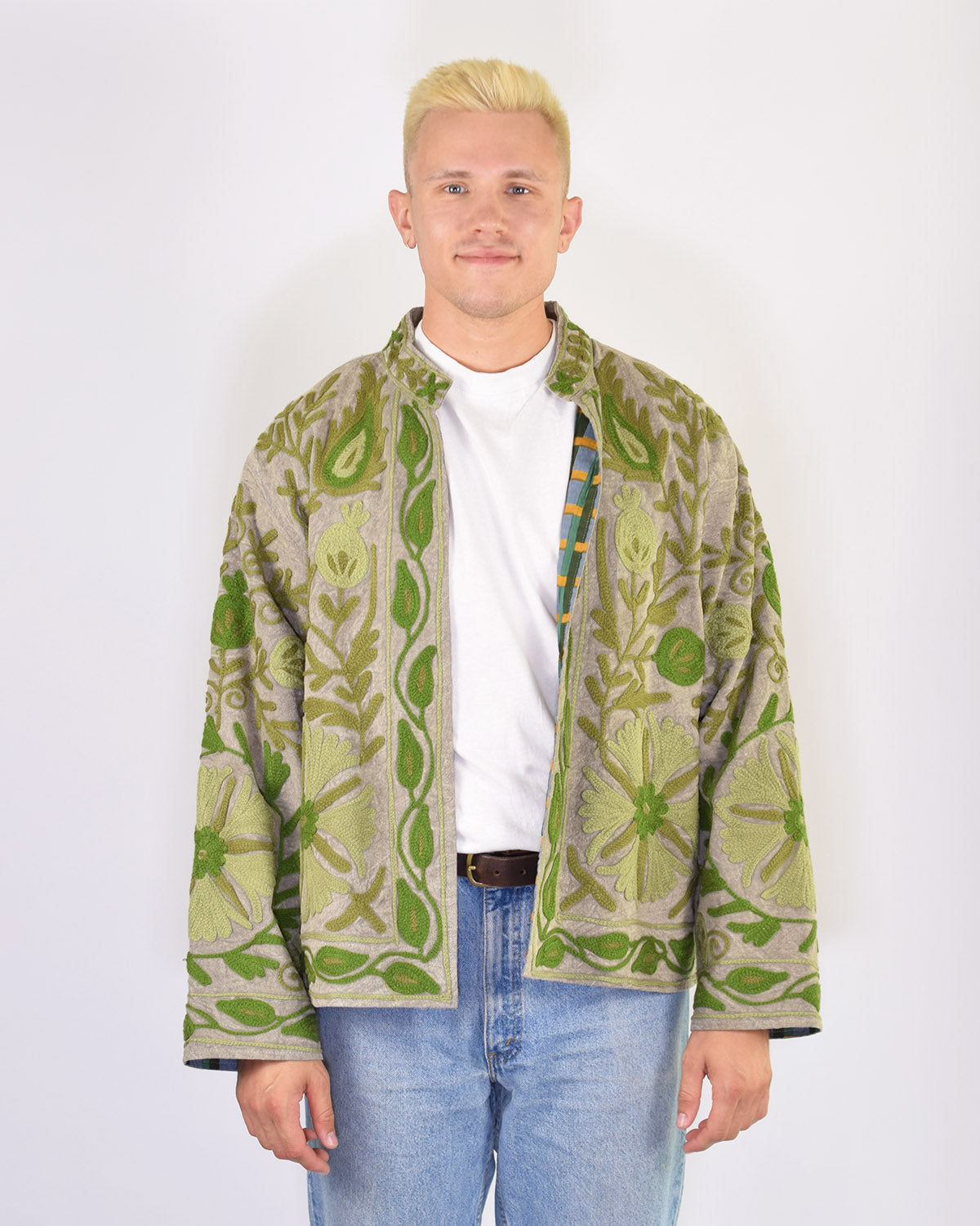 XL - Extended Sized - Suzani Embroidered Canvas Jacket/Cardigan - 13