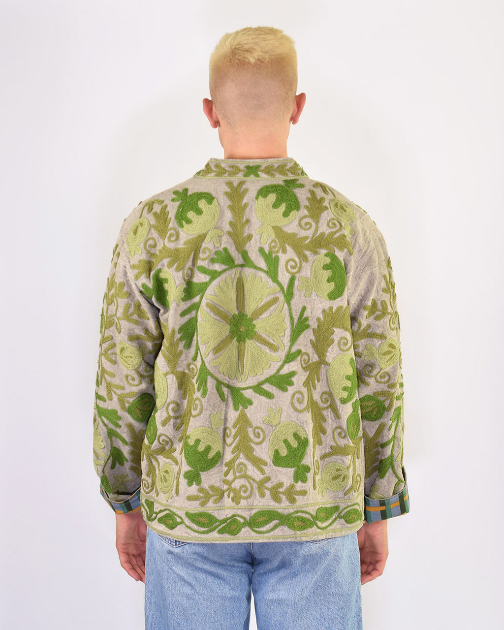 XL - Extended Sized - Suzani Embroidered Canvas Jacket/Cardigan - 13