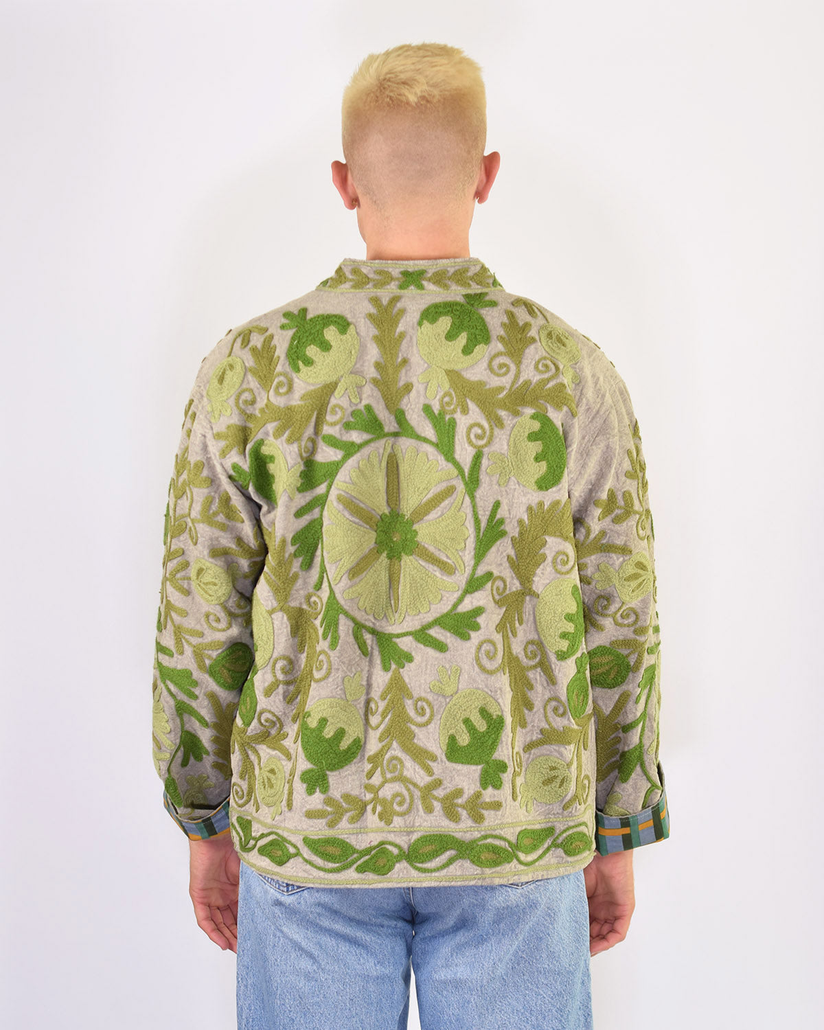 XL - Extended Sized - Suzani Embroidered Canvas Jacket/Cardigan - 13