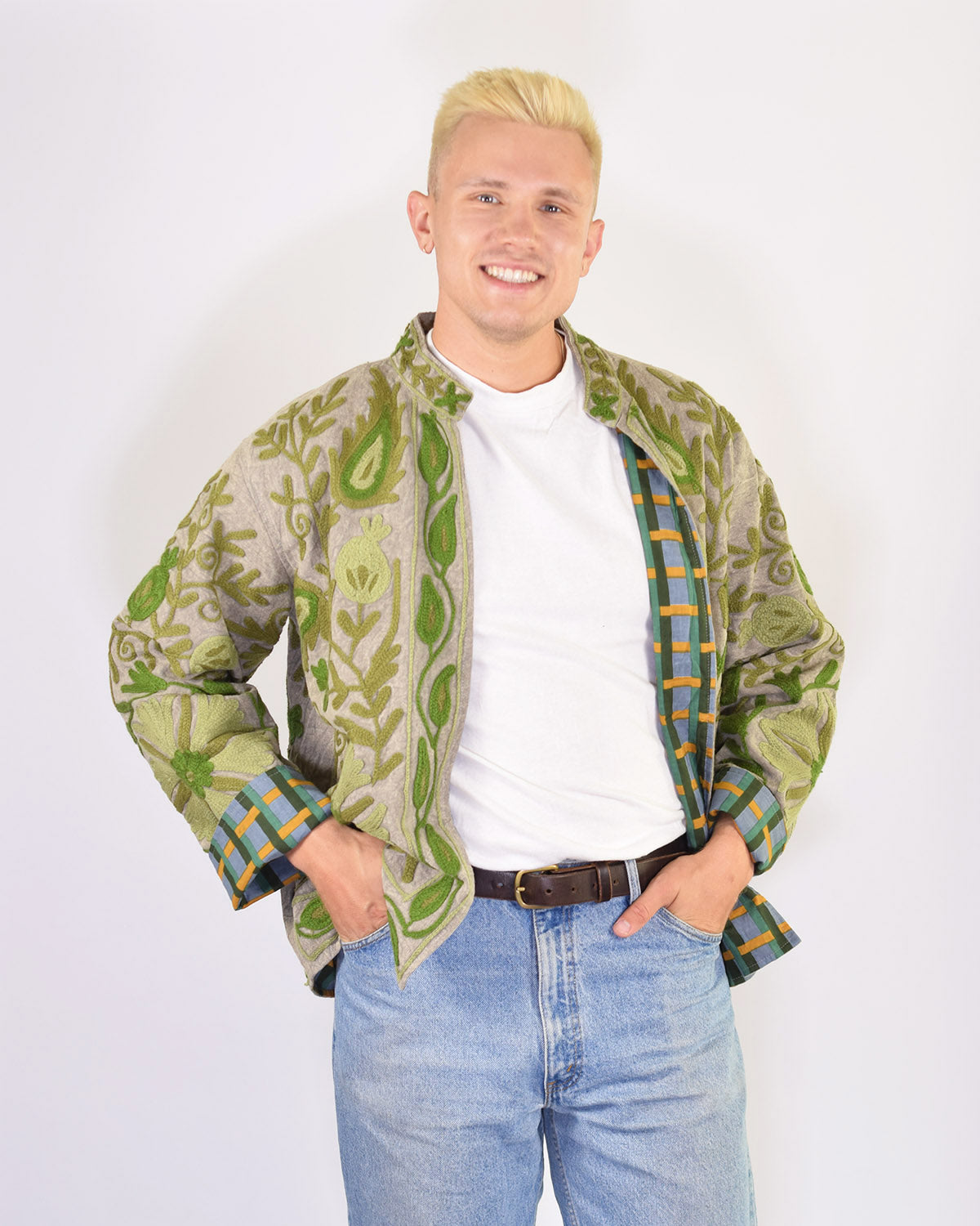 XL - Extended Sized - Suzani Embroidered Canvas Jacket/Cardigan - 13