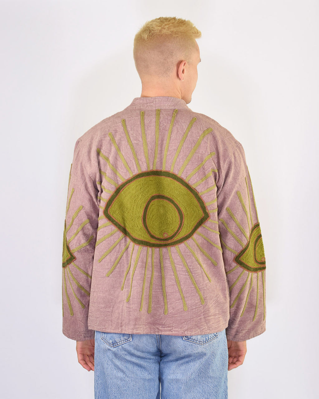 XL - Extended Sized - "Evil Eye" Suzani Embroidered Canvas Jacket/Cardigan - 12
