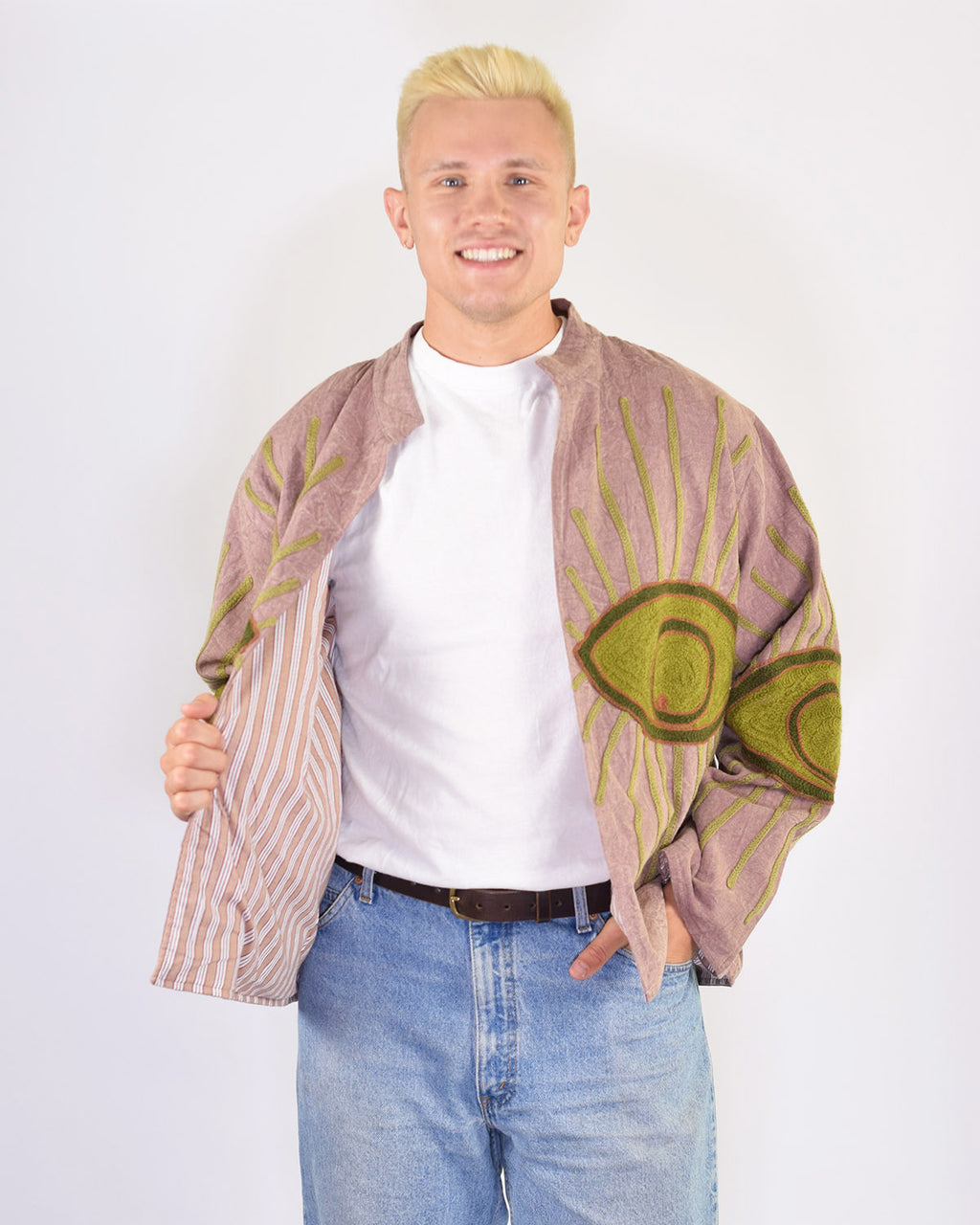 XL - Extended Sized - "Evil Eye" Suzani Embroidered Canvas Jacket/Cardigan - 12