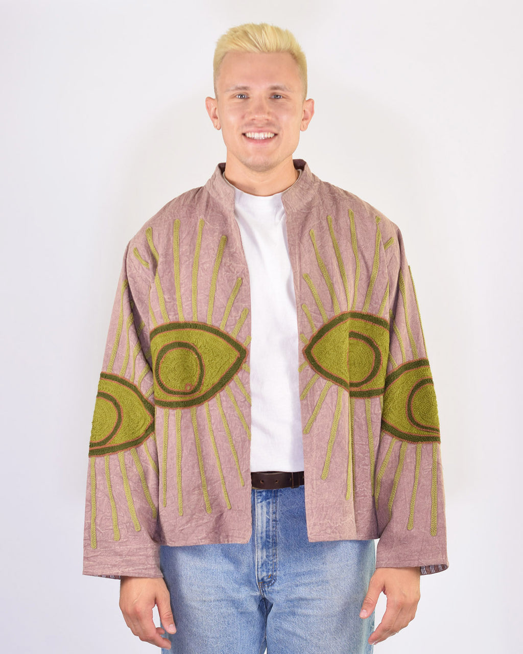 XL - Extended Sized - "Evil Eye" Suzani Embroidered Canvas Jacket/Cardigan - 12