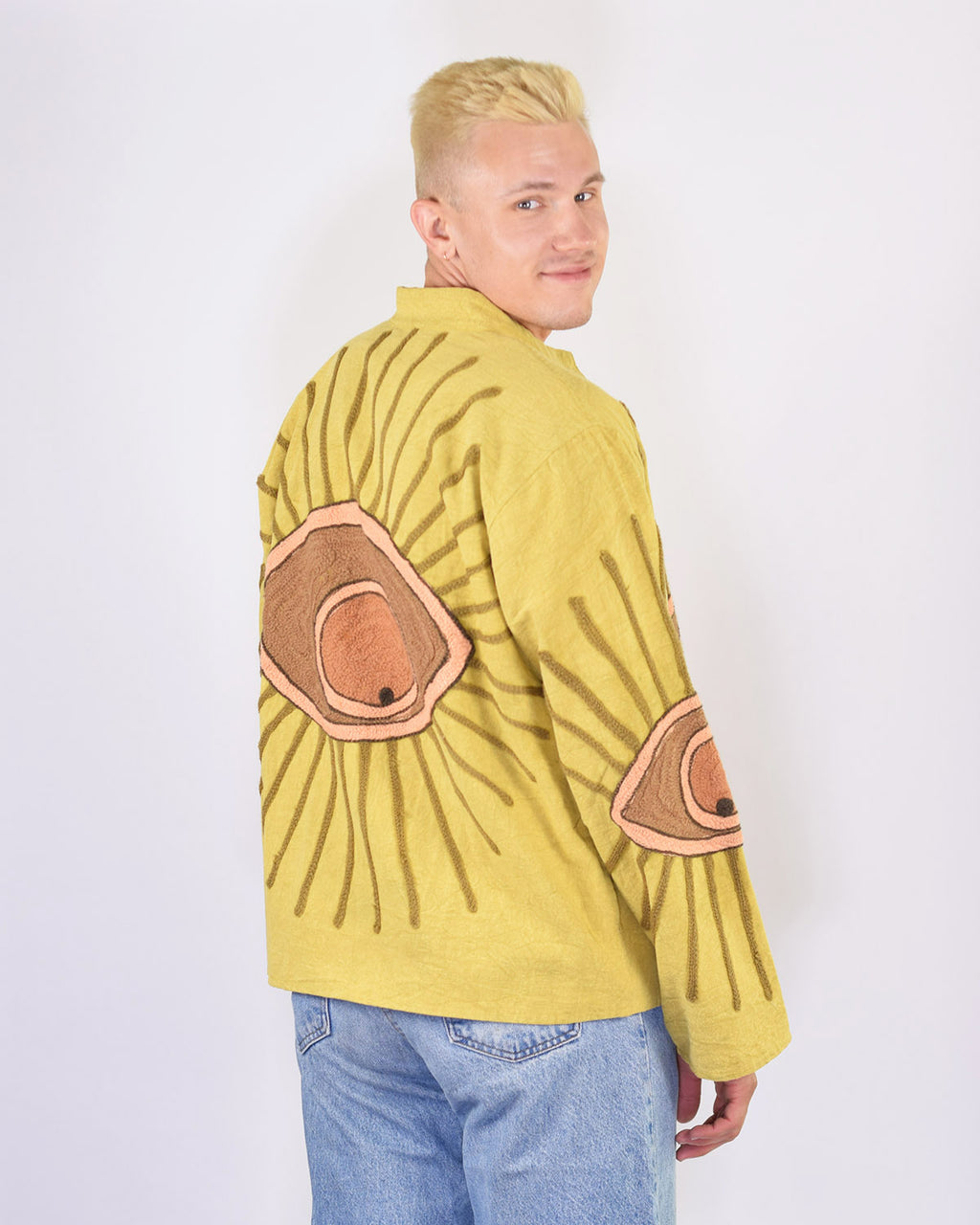 XL - Extended Sized - "Evil Eye" Suzani Embroidered Canvas Jacket/Cardigan - 10