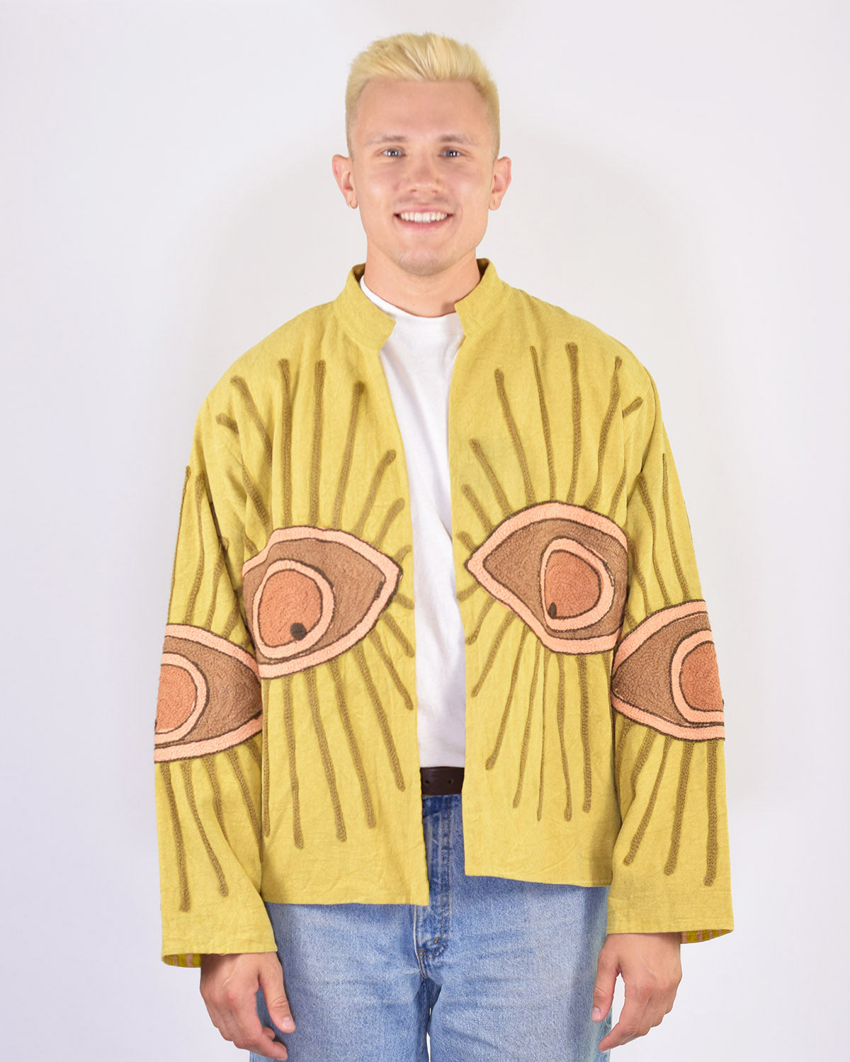 XL - Extended Sized - "Evil Eye" Suzani Embroidered Canvas Jacket/Cardigan - 10