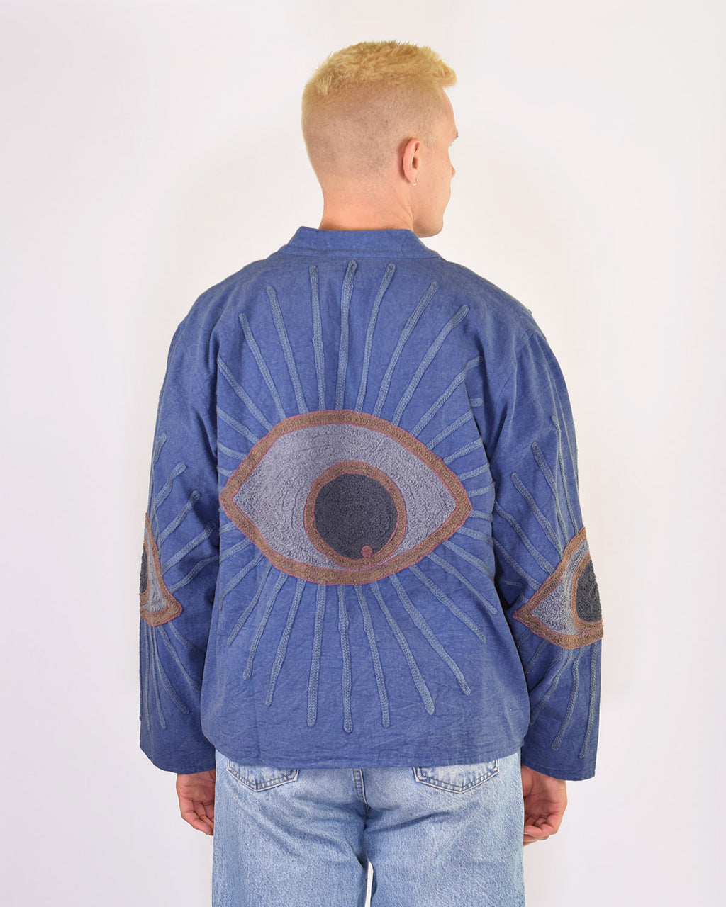 XL - Extended Sized - "Evil Eye" Suzani Embroidered Canvas Jacket/Cardigan -09