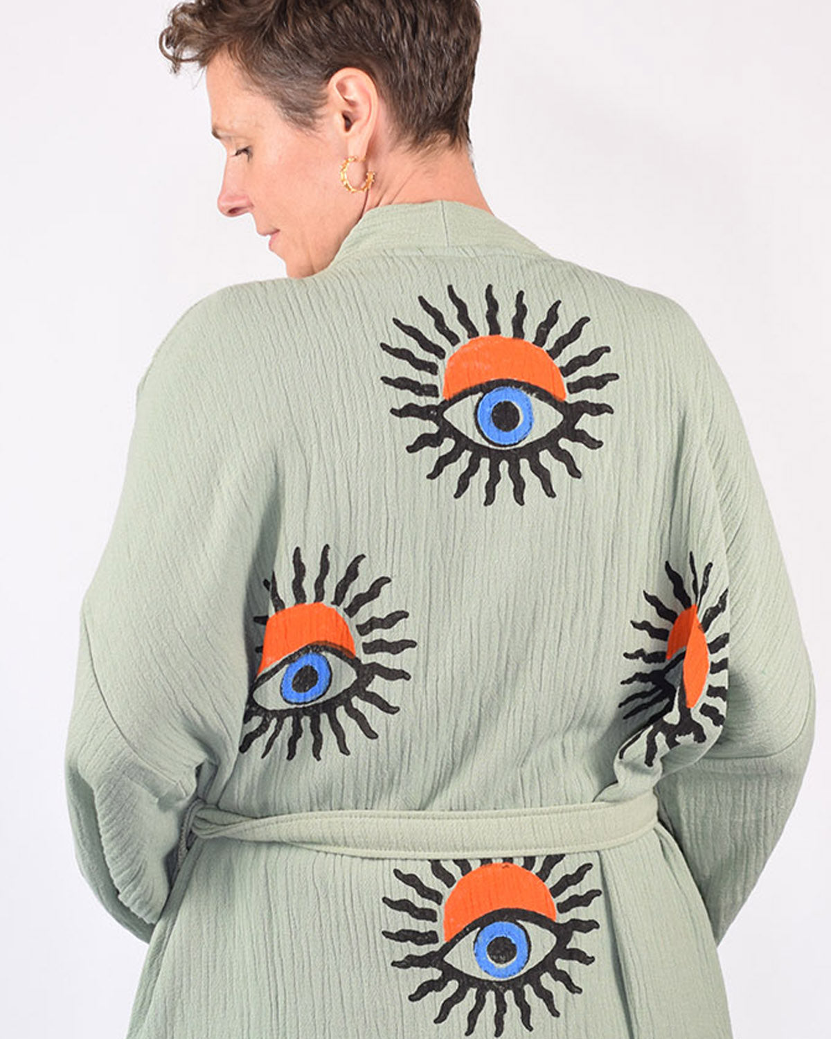 Luxury Turkish Cotton Kimono/Robe - Extended Size Fit - Sage Sunrise