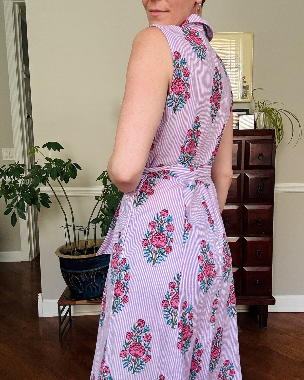 Isabella Sleeveless Shirt Dress - Lavender Picnic