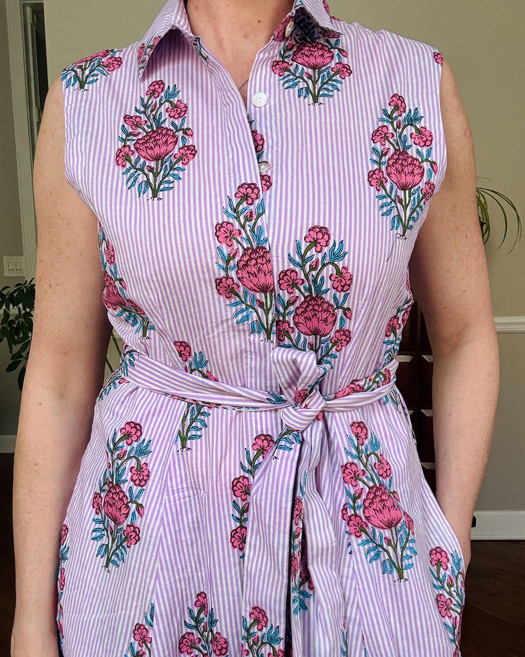 Isabella Sleeveless Shirt Dress - Lavender Picnic
