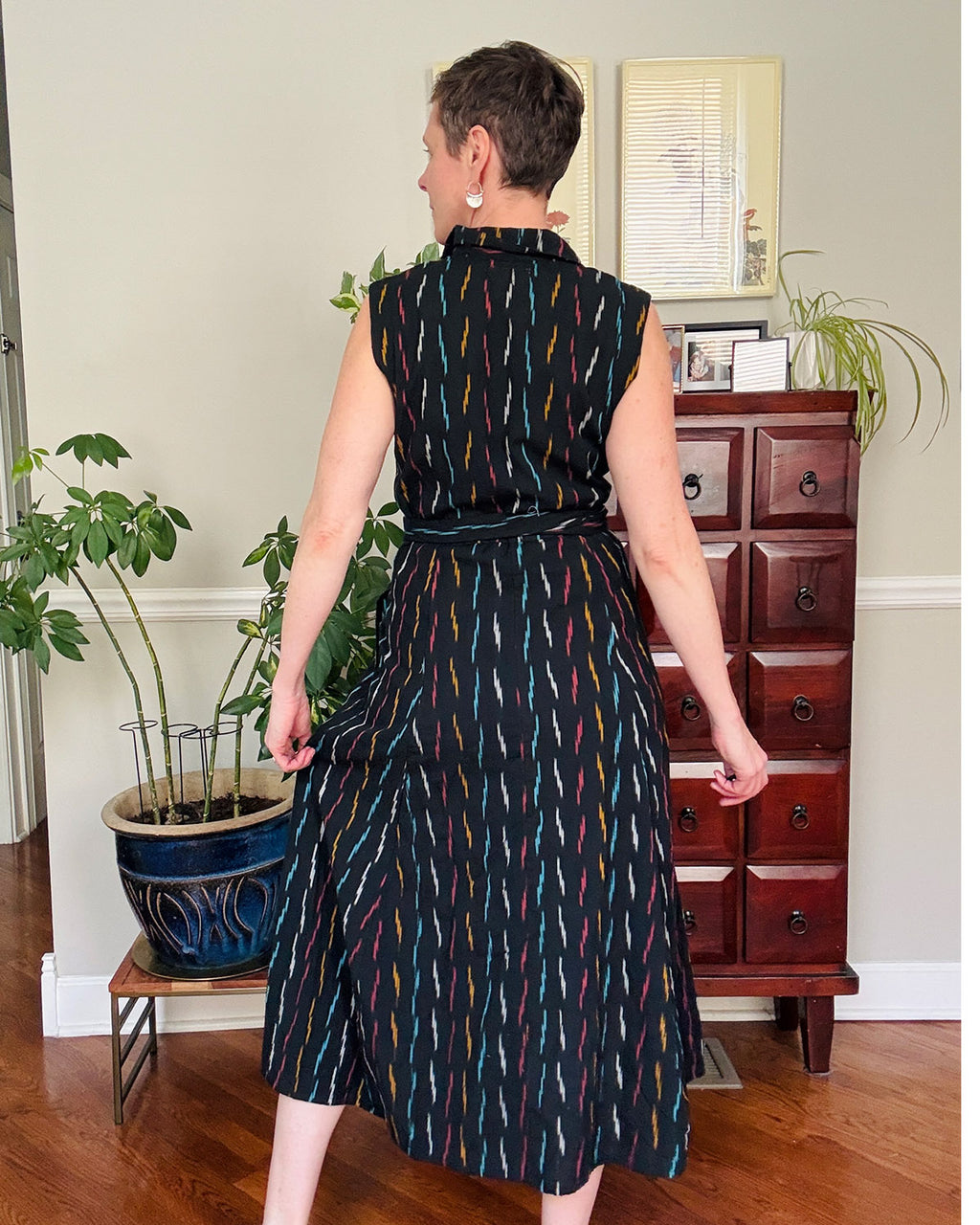 Isabella Sleeveless Shirt Dress - Midnight Ikat