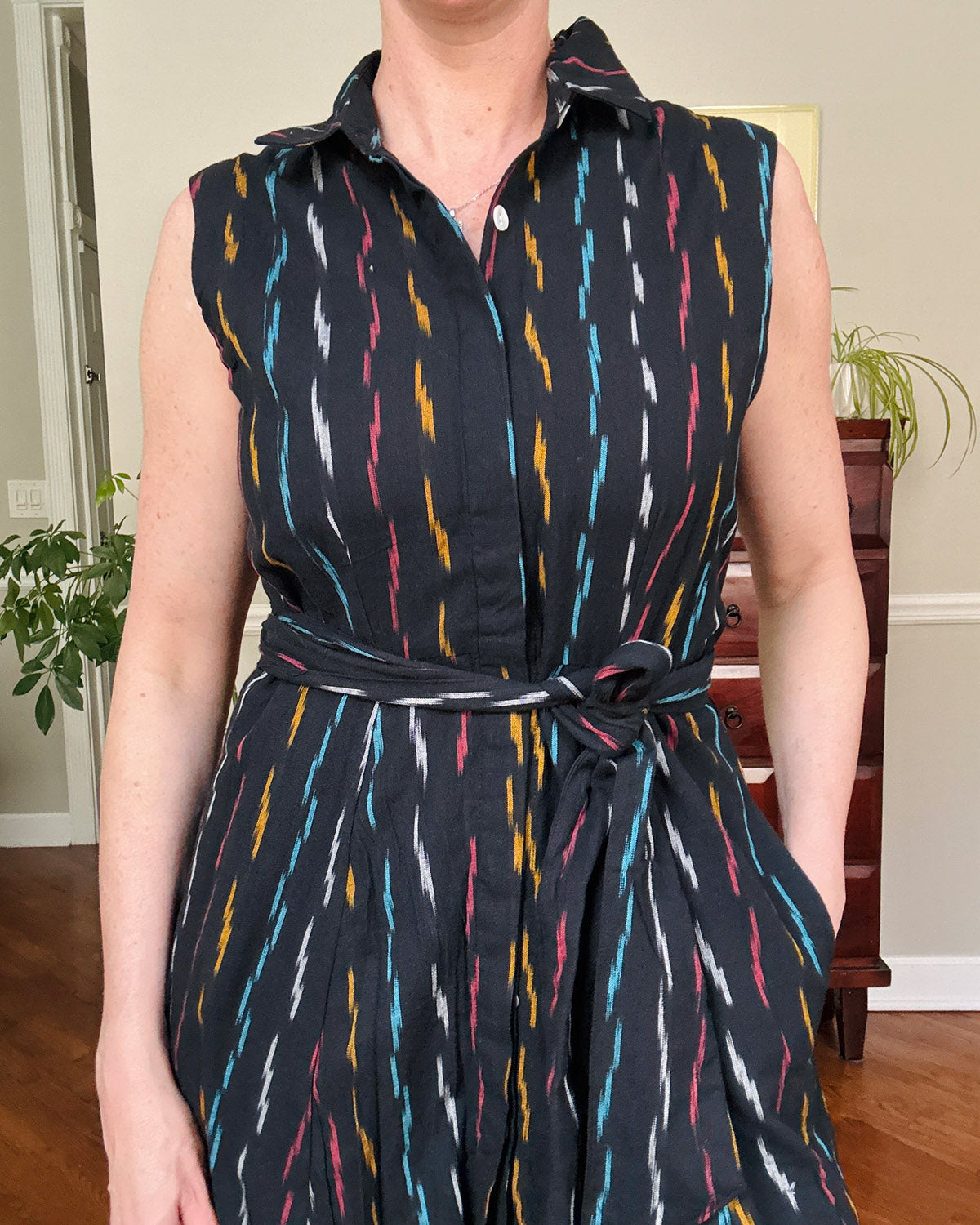 Isabella Sleeveless Shirt Dress - Midnight Ikat