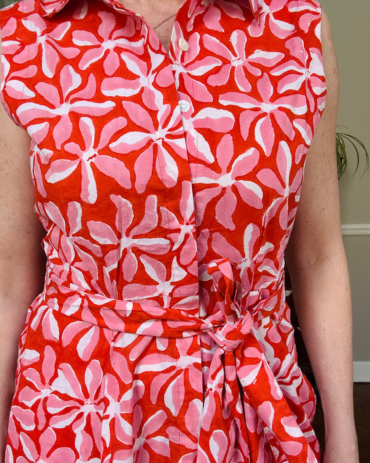 Isabella Sleeveless Shirt Dress - Papaya Bloom