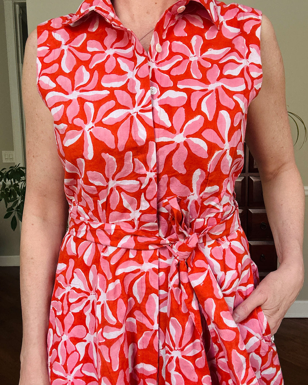Isabella Sleeveless Shirt Dress - Papaya Bloom