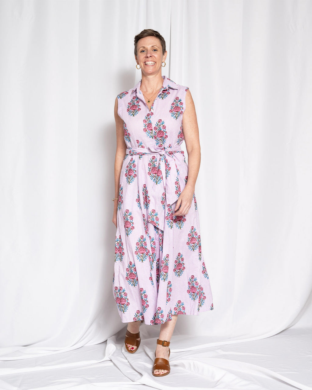 Isabella Sleeveless Shirt Dress - Lavender Picnic