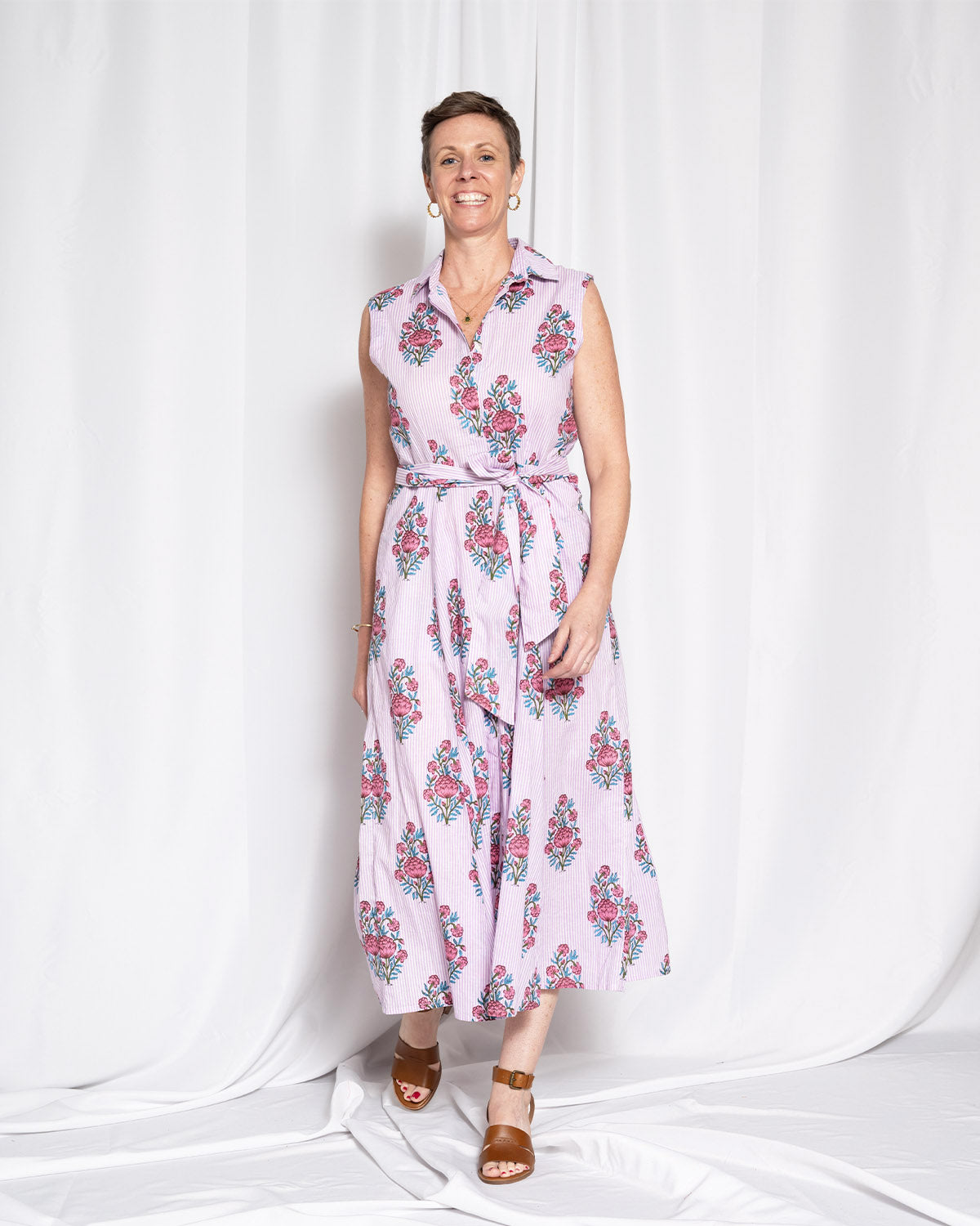 Isabella Sleeveless Shirt Dress - Lavender Picnic