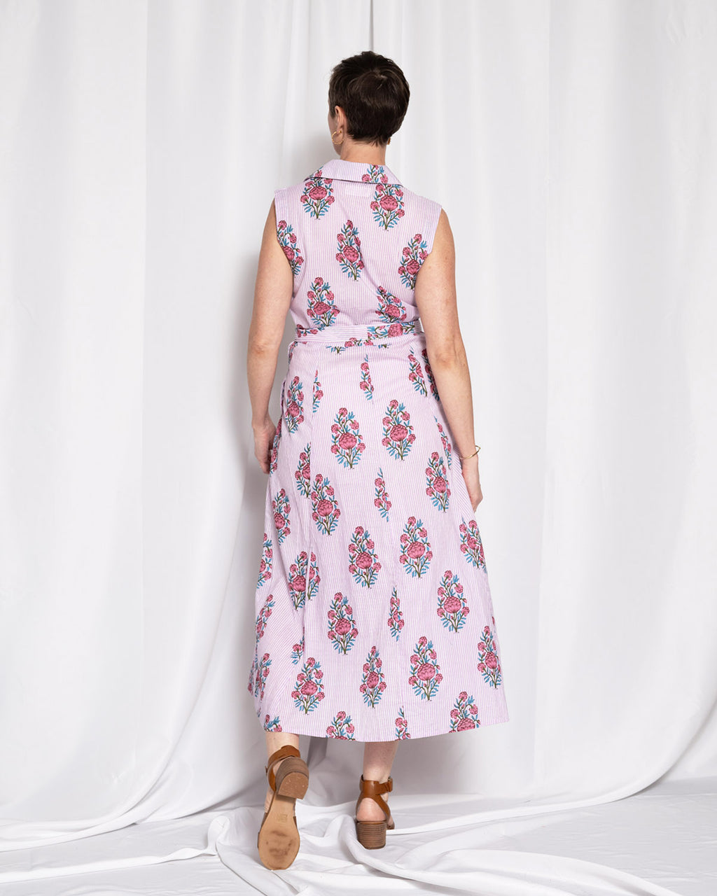 Isabella Sleeveless Shirt Dress - Lavender Picnic