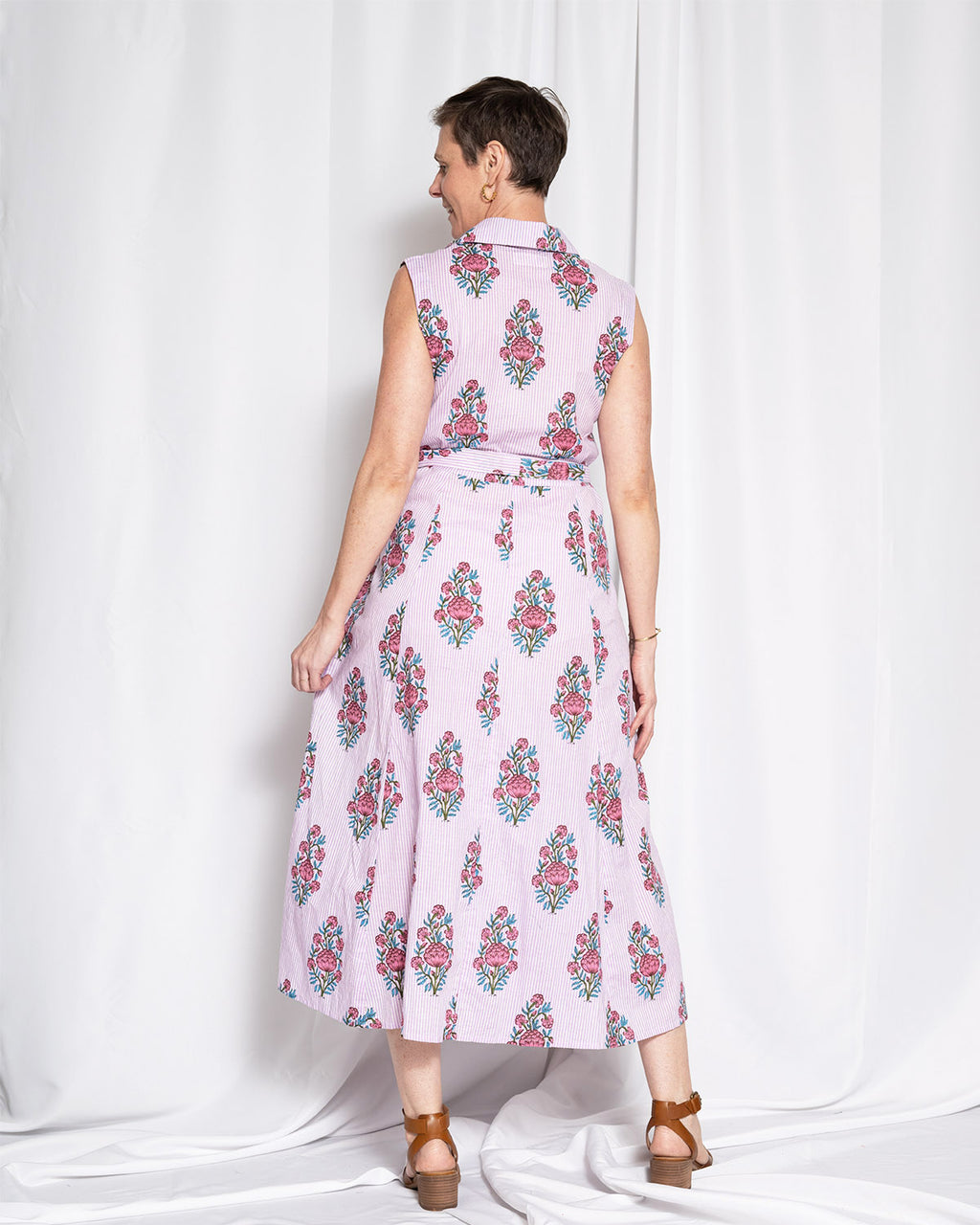 Isabella Sleeveless Shirt Dress - Lavender Picnic