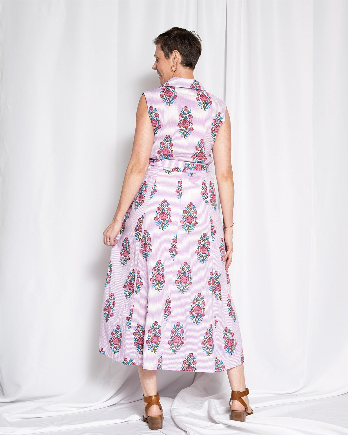 Isabella Sleeveless Shirt Dress - Lavender Picnic
