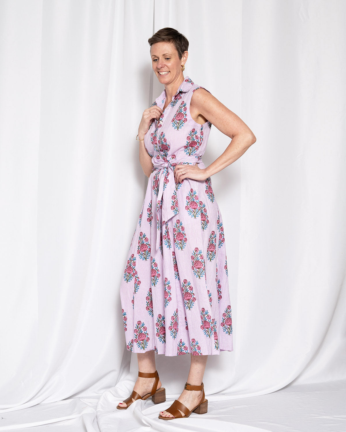 Isabella Sleeveless Shirt Dress - Lavender Picnic